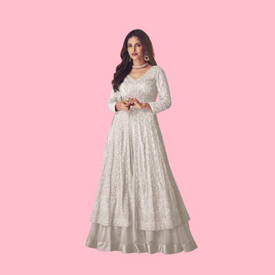 HRMFAB Georgette Embroidered Gown/Anarkali Kurta & Bottom Material