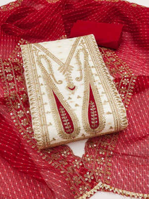 SWARNGANGA TEX Chanderi Embroidered Salwar Suit Material
