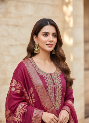 BlissFlair Cotton Silk Embroidered Salwar Suit Material