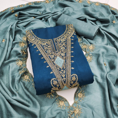PANZORA Silk Blend Embroidered Salwar Suit Material