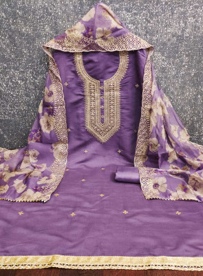 JAKHITARA Pure Silk Embroidered Salwar Suit Material