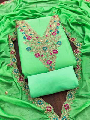 RUDRAA FAB Silk Blend Embroidered Salwar Suit Material