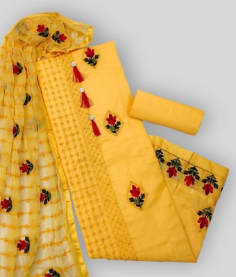 shankhpushpi Cotton Blend Embroidered Kurta & Churidar Material