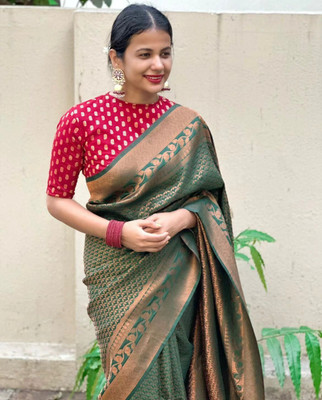 ANUVRATA Jacquard Solid, Self Design, Printed Blouse Material