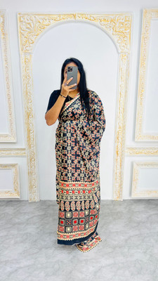 ANUVRATA Printed, Self Design, Geometric Print Assam Silk Pure Silk Saree(Blue)