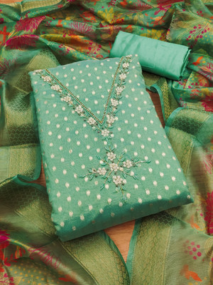PandadiSaree Art Silk Embroidered Salwar Suit Material