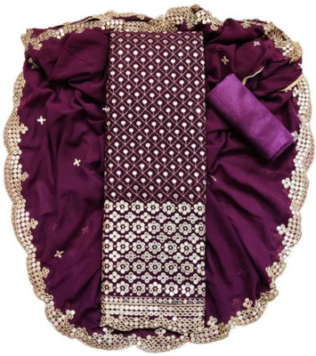 CLOTHLEMON Georgette Embroidered Salwar Suit Material