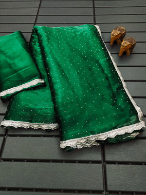 ZOYAL ENTERPRISE Solid/Plain Bollywood Brasso Saree(Green)