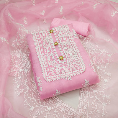 NEGRONISTAR Organza Embroidered Salwar Suit Material