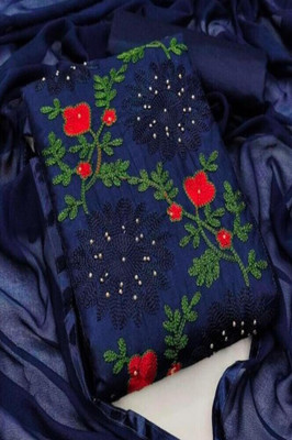 REET MAHAL Cotton Blend Embroidered Salwar Suit Material