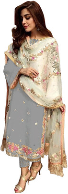 MRHFAB Georgette Embroidered Kurta & Sharara Fabric