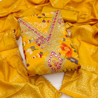 KURTAKULTURE Chanderi Floral Print Salwar Suit Material