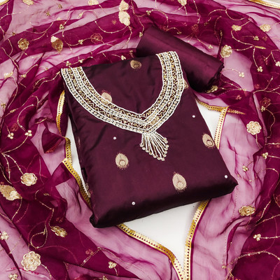 HERE&NOW Organza Embroidered Salwar Suit Material