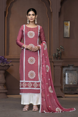 manvaa Silk Blend Embellished Salwar Suit Material