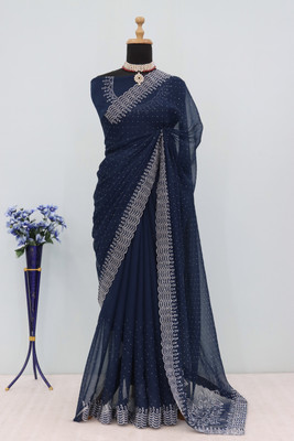 ZOYAL ENTERPRISE Embellished Bollywood Organza Saree(Dark Blue)
