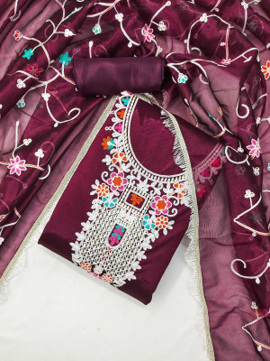 OM international Net/Lace Embroidered Kurta & Sharara Fabric
