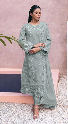 Shoponbit Chiffon Embroidered Salwar Suit Material