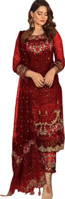 JINIMARTS Net/Lace Embroidered Salwar Suit Material