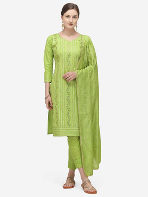 Zeus store Chanderi Solid, Embellished Salwar Suit Material