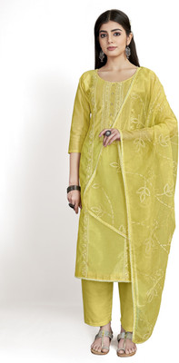 Tavas Chanderi Embroidered Salwar Suit Material
