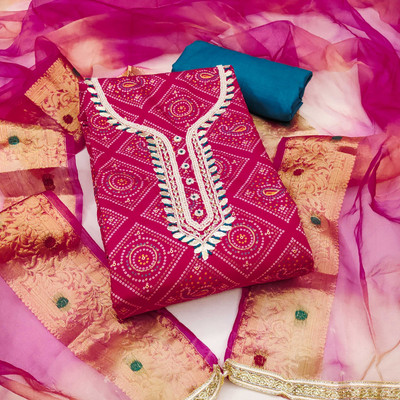 Shadow & Saining Cotton Blend Self Design Salwar Suit Material