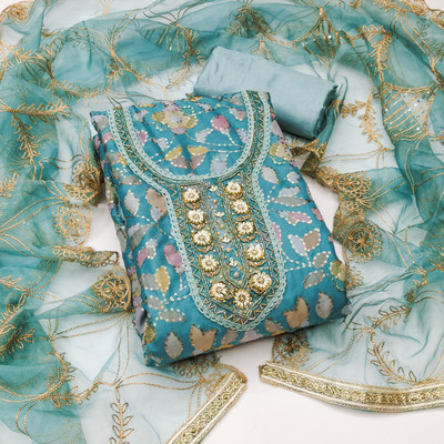 HERE&NOW Viscose Rayon Embellished Salwar Suit Material