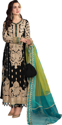 AHJANANDTEX Georgette Embroidered Gown/Anarkali Kurta & Bottom Material