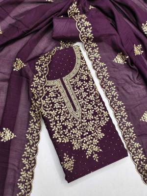 NF FAB Silk Blend Embroidered Salwar Suit Material