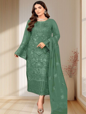 Dealbazaars Corporation Georgette Dyed, Embroidered, Embellished, Self Design Salwar Suit Material