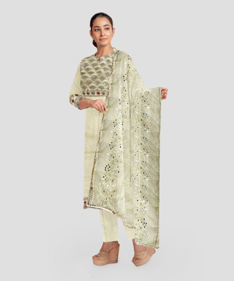 Kanha Enterprises Cotton Blend Embroidered, Embellished Salwar Suit Material