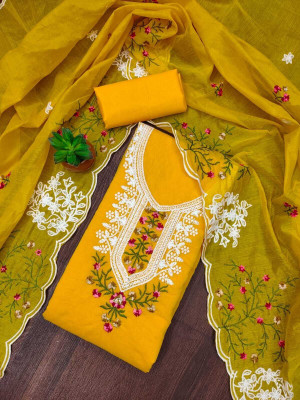 BlissFlair Chanderi Embroidered Salwar Suit Material
