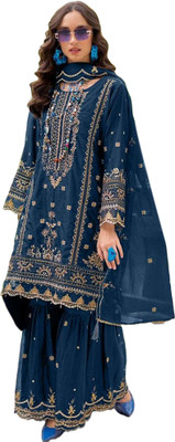 Uday Fashion Net/Lace Embroidered Kurta & Palazzo Material