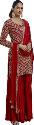 DEVAANSHFAB Georgette Embroidered Gown/Anarkali Kurta & Bottom Material