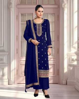 Dealbazaars Corporation Silk Blend Embroidered, Embellished, Self Design Salwar Suit Material