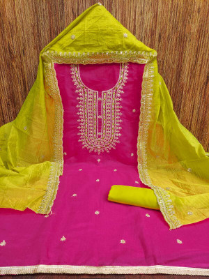 FREYLU Chanderi Embroidered Salwar Suit Material
