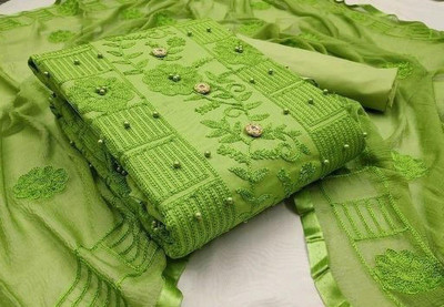 JEEMONJA Cotton Blend Embroidered Salwar Suit Material