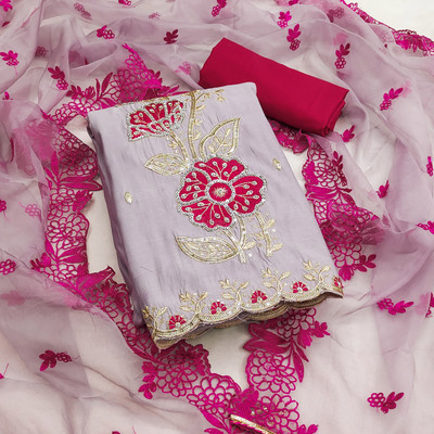 manvaa Silk Blend Embellished Salwar Suit Material