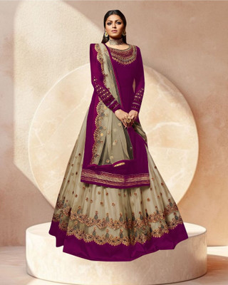 Dealbazaars Corporation Net/Lace Dyed, Embroidered, Embellished, Self Design Kurta & Sharara Fabric