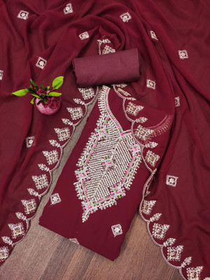 HERE&NOW Georgette Embroidered Salwar Suit Material