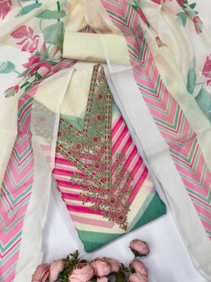 NIDHI'S FASHION Chanderi Embroidered Salwar Suit Material