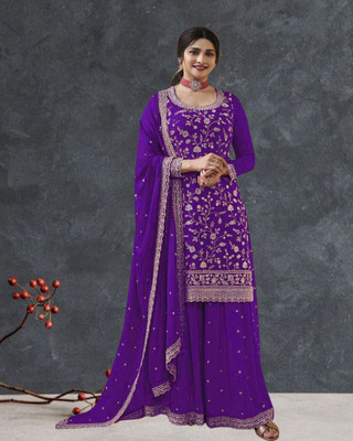 Dealbazaars Corporation Georgette Dyed, Embroidered, Embellished, Self Design Kurta & Sharara Fabric