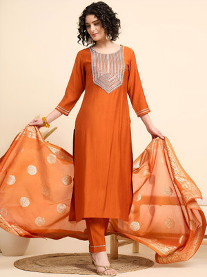 Rudra Enterprise Embroidered Kurta, Trouser/Pant & Dupatta Set