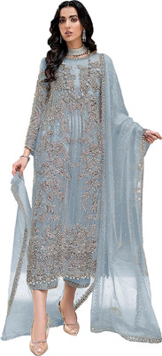 KAPANKU Organza Embroidered Salwar Suit Material