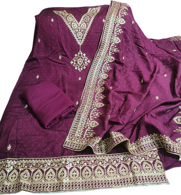 THE LIK WORLD Silk Blend Embroidered Salwar Suit Material