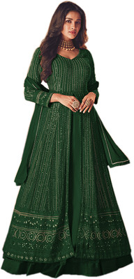 KAPANKU Georgette Embroidered Gown/Anarkali Kurta & Bottom Material