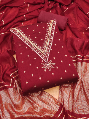 PANZORA Chanderi Embroidered Salwar Suit Material