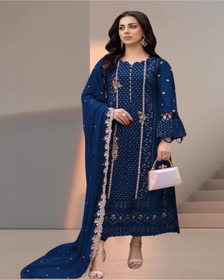 Dealbazaars Corporation Georgette Embroidered, Embellished, Self Design Salwar Suit Material