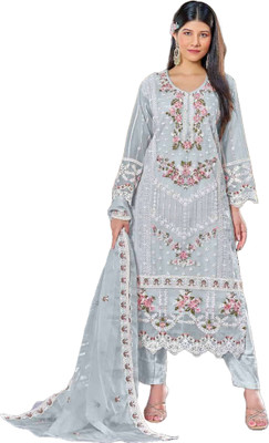 SHREEPAD ART Organza Embroidered Salwar Suit Material