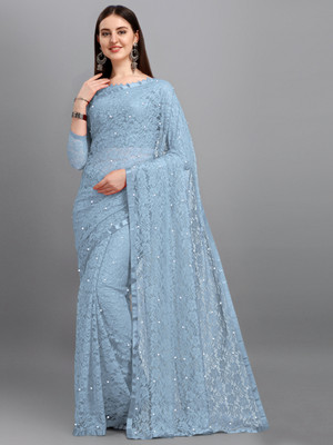 LOROFY Self Design Bollywood Net Saree(Blue)