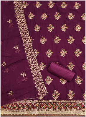 KURTAKULTURE Georgette Embroidered Salwar Suit Material